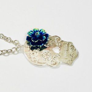 Handmade Sugar Skull Pendant Necklace Day of the Dead Jewelry